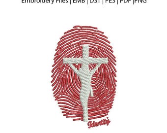 Identität emb, dst, Fingerabdruck christliches Kreuz, Clipart, Cricut Silhouette Cut File 2 Größe
