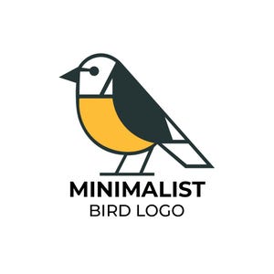 May include: A minimalist logo design featuring a stylized yellow and black bird with the text "MINIMALIST BIRD LOGO" below.