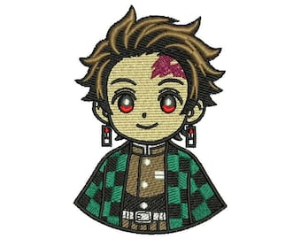 Tanjiro Kamado Chibi Stickdatei | Demon Slayer Anime Download für Mütze, Linke Brust | Anime Stickdatei, Stickdatei