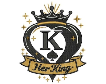 Ihr König Krone Stickdatei Design | Herz Emblem (dst, pes, pdf, png)