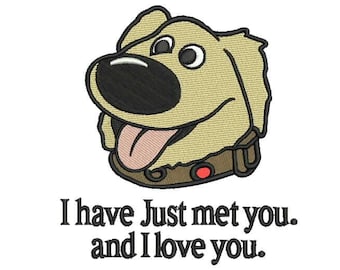Doug der Hund, Stickdatei | Disney Up inspiriert “Ich habe dich gerade getroffen und ich liebe dich” Maschinenstickdatei | Sofort Download