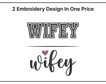 Wifey Stickdatei mit Herz, Minimalistischer Schriftzug Linke Brust und Mütze, Stickdatei, PES DST