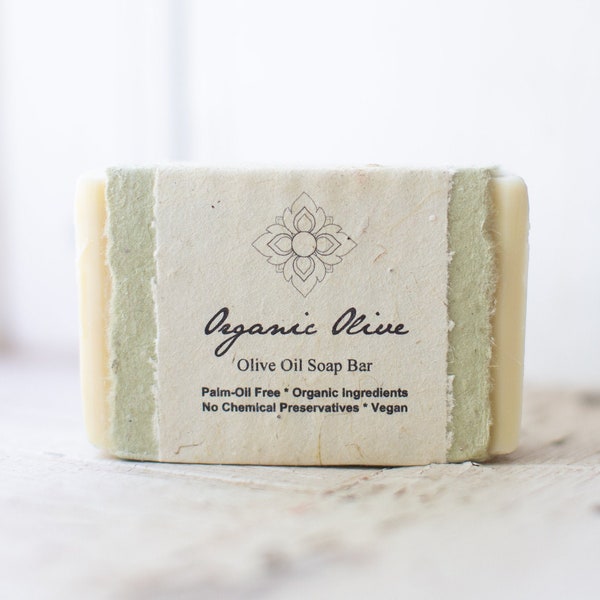 Organic Olive Oil Soap, Moisturizing, Unscented, Vegan, Palm Oil Free, 4.5 oz. - Made with only Organic Olive Oil