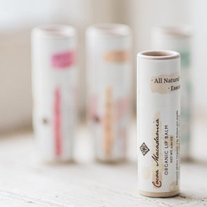 Cocoa Butter Macadamia Organic Lip Balm, Packaged in Paper Tube, Vegan, Palm Oil Free image 1