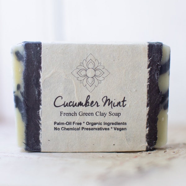 Cucumber Mint, French Green Clay Organic Soap, Palm Oil Free, Facial Soap, 4.5 oz