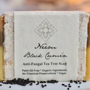 Neem Black Cumin Tea Tree Organic Soap, Palm Oil Free, Vegan, Zero Waste, 4.5 oz.