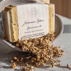 Japanese Citrus Oatmeal Chamomile Organic Soap - Palm Oil Free, Vegan, Made with Certified Organic Oils, Organic Chamomile