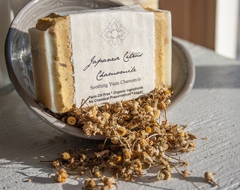Japanese Citrus Oatmeal Chamomile Organic Soap - Palm Oil Free, Vegan, Made with Certified Organic Oils, Organic Chamomile
