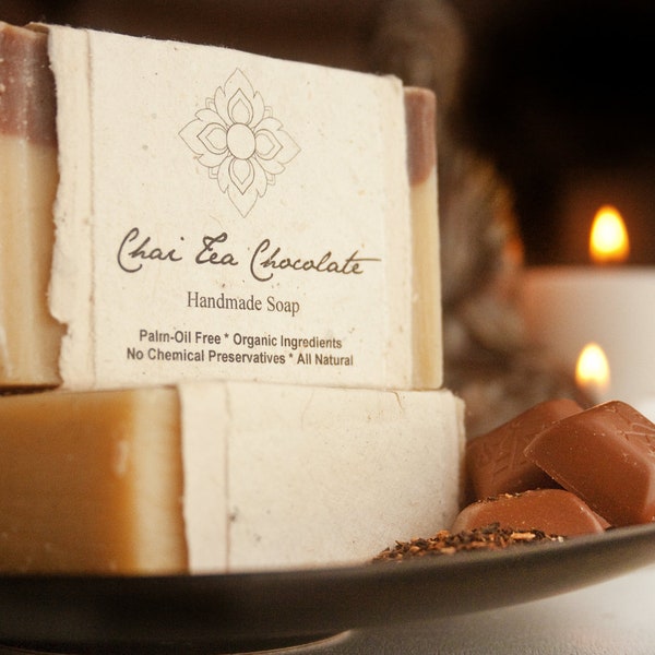 Chai Tea Chocolate Organic Soap Wrapped in Flower Seeded Paper, Palm-Oil Free