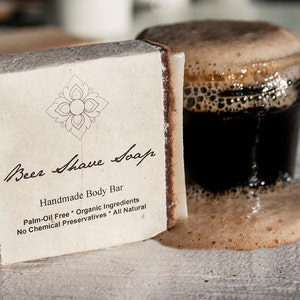 Beer Shave Soap Vegan, Palm Oil Free, Made with Certified Organic Vegetable Oils. image 1