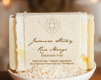 Jasmine Sticky Rice Mango Organic Exfoliation Soap Bar - Palm Oil Free, Vegan, and Wrapped in Seeded Paper