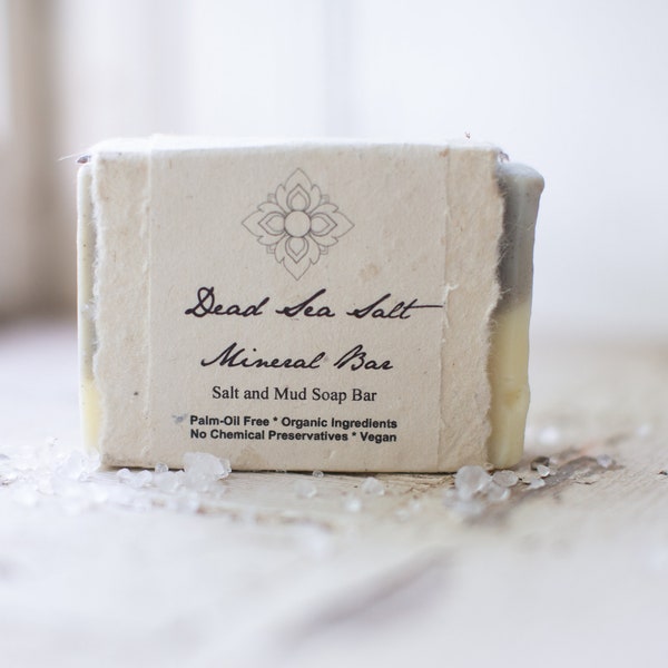 Dead Sea Minerals Salt and Mud Soap Bar, Organic, Vegan, and Palm Oil Free