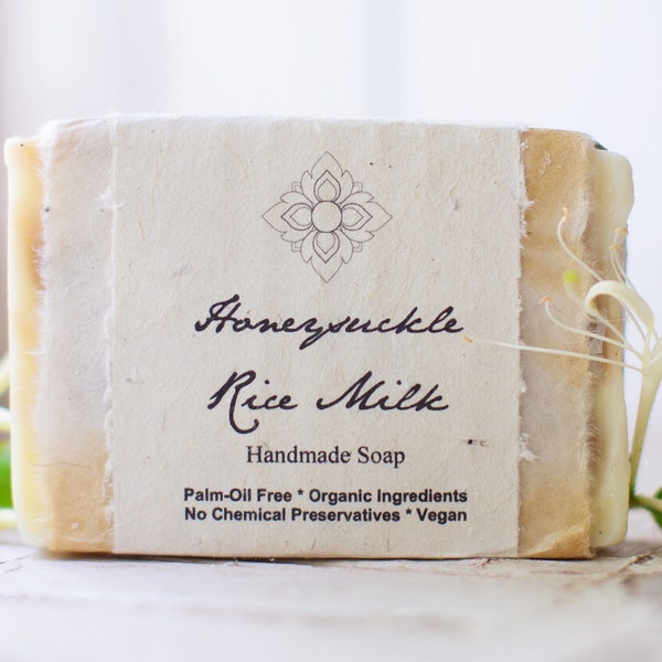 Honeysuckle Rice Milk Organic Soap, Palm Oil Free, Vegan, Wrapped in Flower Seeded Paper, 4.5 oz.