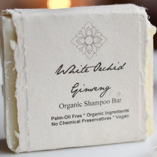 White Orchid Ginseng Organic Shampoo Bar, Moisturizing Formula, Palm Oil Free