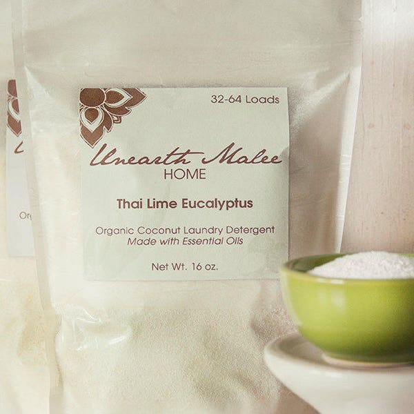 Two Bags of Organic Coconut Laundry Detergent, Thai Lime Eucalyptus and Lavender Lemongrass