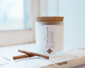 Chai Spiced Tea Soy Natural Wooden Wick Candle 7 oz - Made with Essential Oils