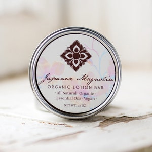 Barre lotion végétalienne bio Magnolia du Japon 1,5 oz, excellente option zéro déchet !