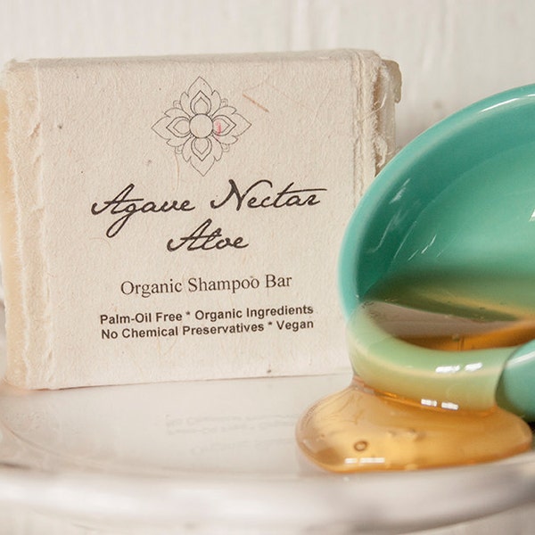 Agave Nectar Aloe Organic Shampoo Bar with Argan Oil, Palm Oil Free, Vegan, Plastic Free