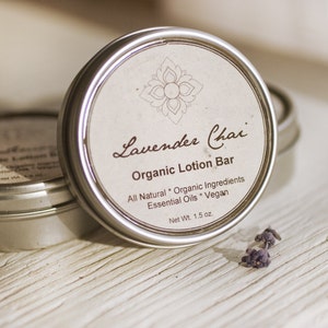 Lavender Chai Organic Lotion Bar Solid Lotion, Great Zero Waste Option image 3