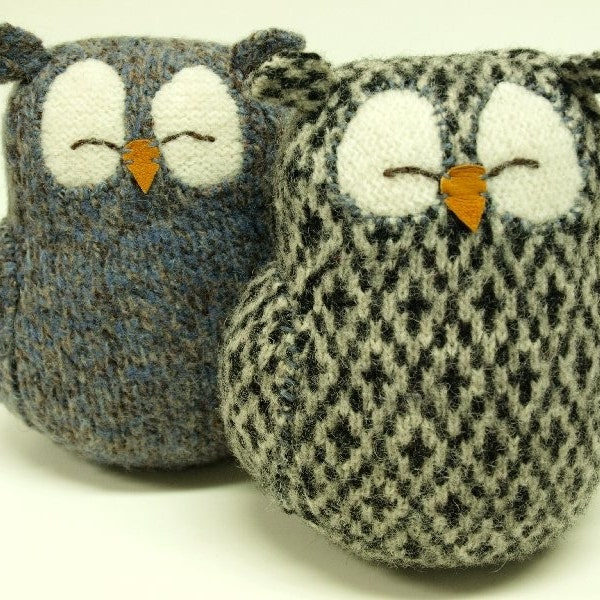Upcycled Felted Wool Grey and White Sleepy Owl