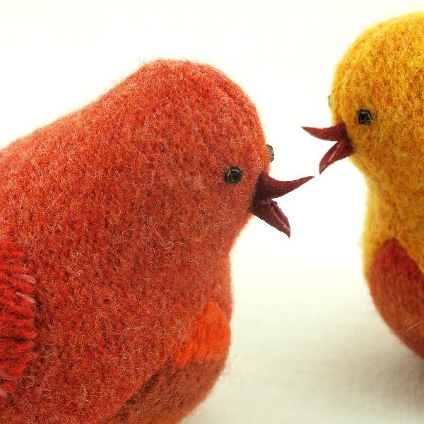 Wool Bird Ornament Eco Friendly Home Decor Bird in Harvest Colors Orange and Red Bird Felted Wool  Lamb Wool Stuffing