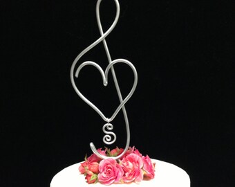 Treble Clef Music Note and Musical  Heart Wedding Cake topper Personalized with last name initial  Music Lover