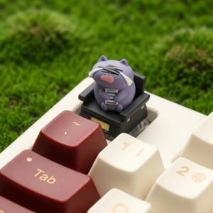 Crying Office Cat Artisan Keycap | Overworked Desk Companion Keyboard Accessory