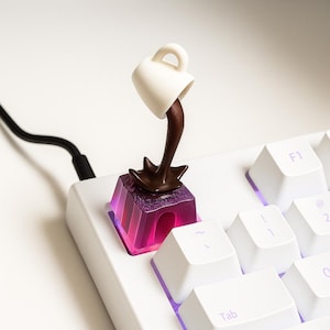 Best Gift for Coffee Addict Friends, Handmade Artisan Keycap, Cute Resin Keycap for Mechanical Keyboard, Artisan Keycap, Cherry MX Keycap