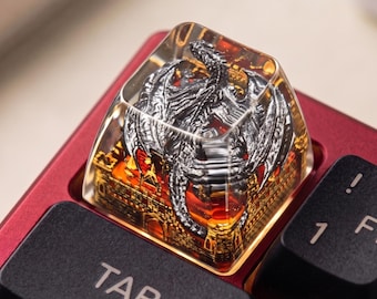 Hand-Sculpted Silver Dragon Resin Keycap – Gothic Castle, MX Mechanical Keyboard Accessory