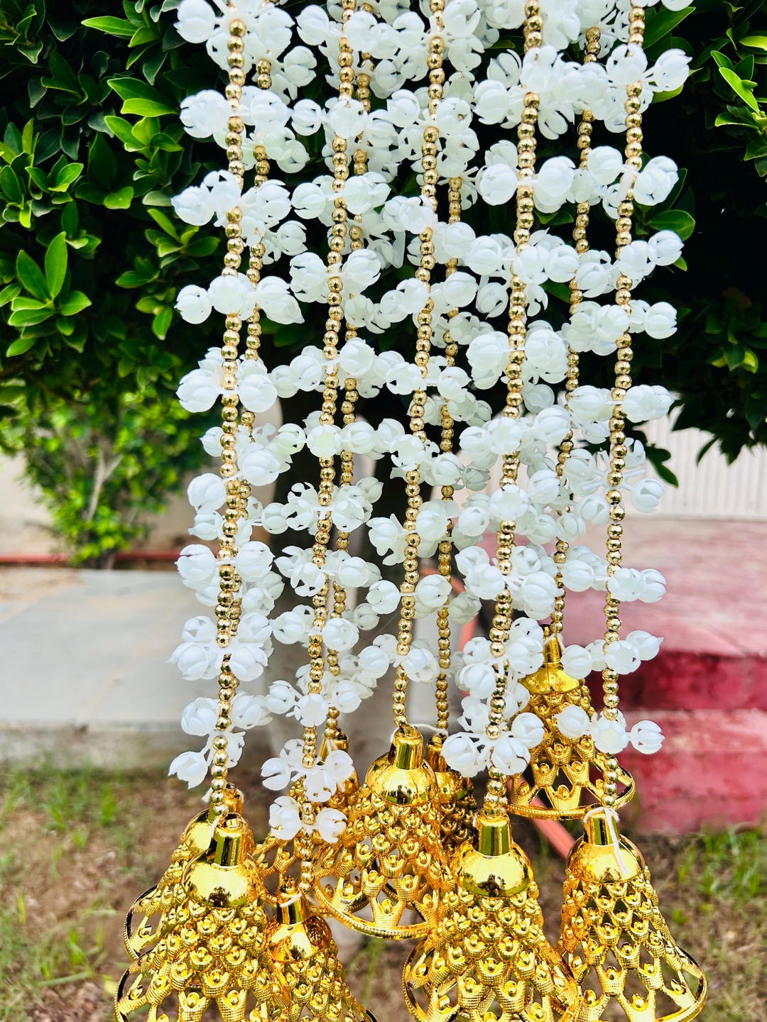10 Pc Pom Pom White Jsmine Bell String Garland for Diwali and Christmas ...