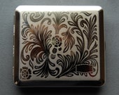 Art Deco Floral King Size Cigarette Case, Pocket Case, Metal Wallet, Vintage New Old Stock Made in Germany by Hansaware