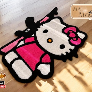 Kitty Plush Carpet Mat | Cartoon Floor Rug for Kids Room | Tufted Pink Cat Cushion | Cute Bedroom Art Decor | Girls' Gift Idea