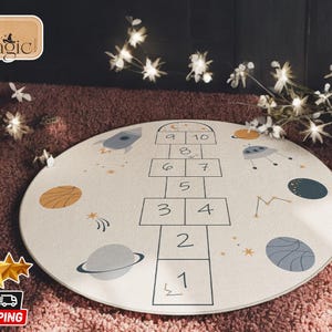 Runde Hopscotch Spielmatte | Weicher rutschfester Kinderteppich | Waschbarer Teppich | Cartoon-Stil Raumdekor | Kinder Krabbeldecke