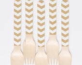 Metallic Gold Chevron Paper-10 Wooden Utensils - Seen on Real Simple