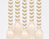 Metallic Gold Chevron Paper-10 Wooden Utensils - Seen on Real Simple