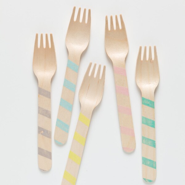 Blue Stripes - 50 forks - Wooden Utensils - Custom Listing for Larira