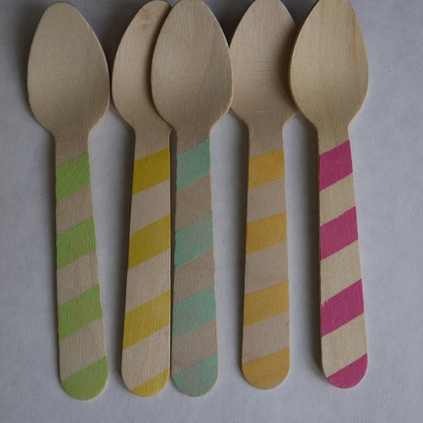 20 Wood Ice Cream Spoons - Graphic Stripes in Great Colors- Perfect For Parties