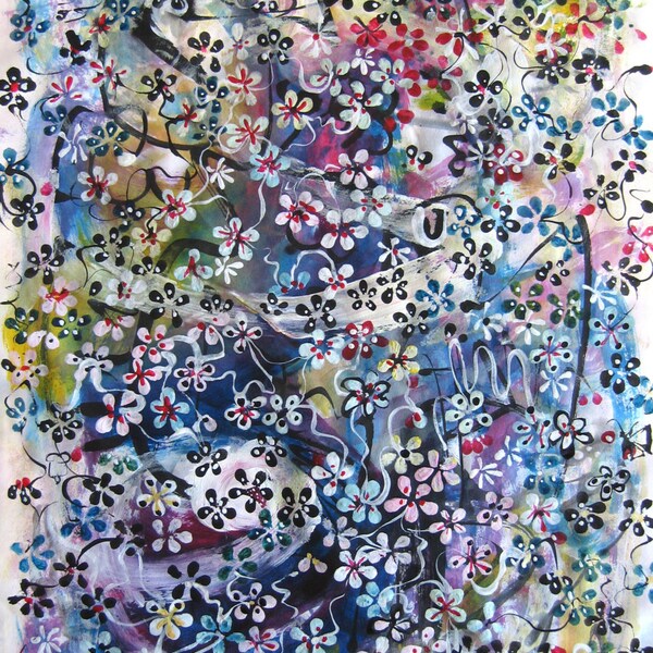 seonjeongkim painting abstract landscape, art acrylic ink modern painting, flowers, blossoms, spring art, blue purple, acrylic ink painting