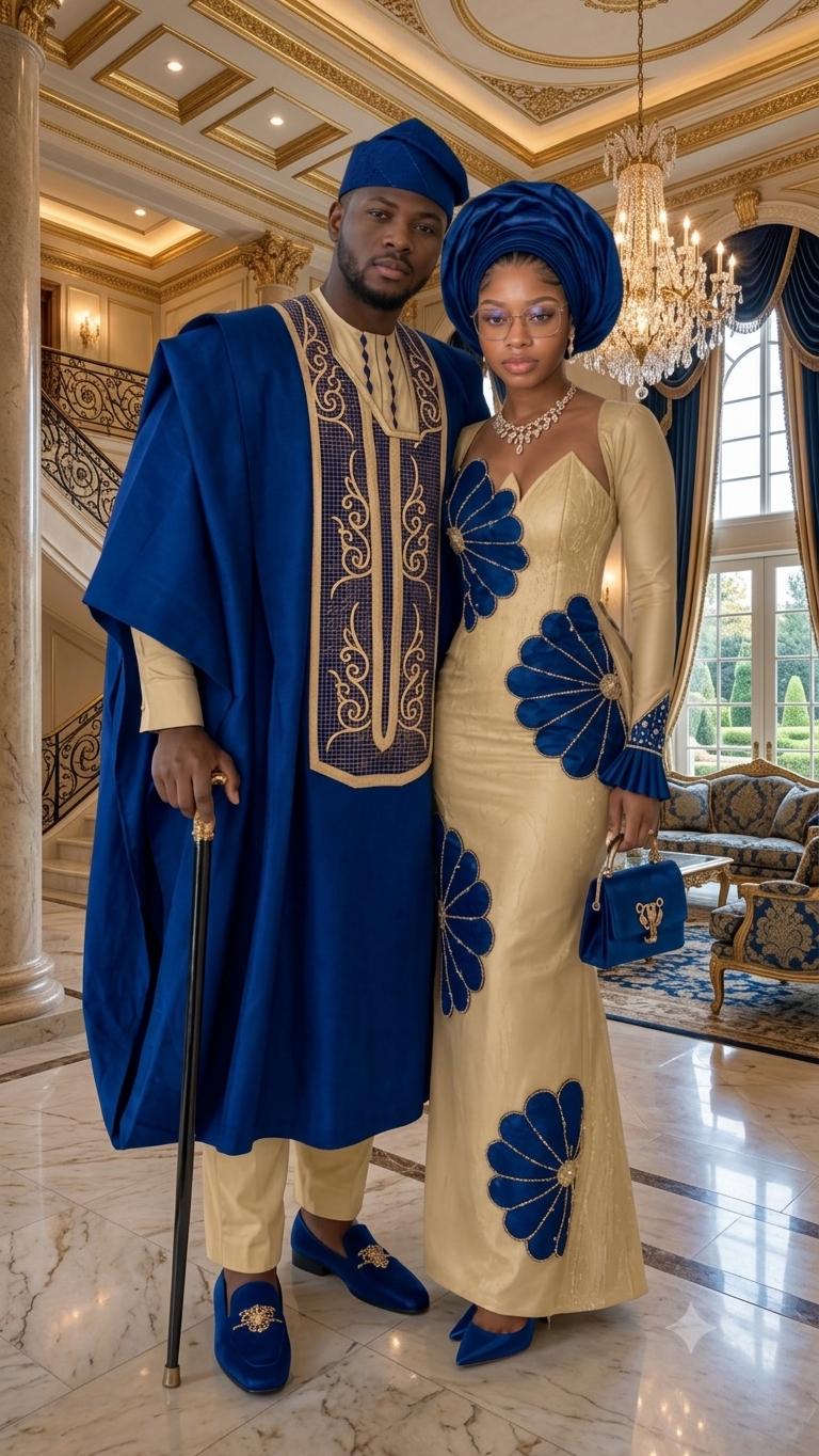 Blue Gold Nigeria Wedding Dress