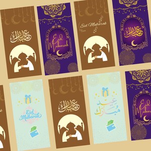 Eid Mubarak Umschläge 3er Set – Eid Mubarak Umschläge in Englisch & Arabisch für Geschenk Schenkung, Islamische Geschenkverpackung, Ramadan, Eid Feier