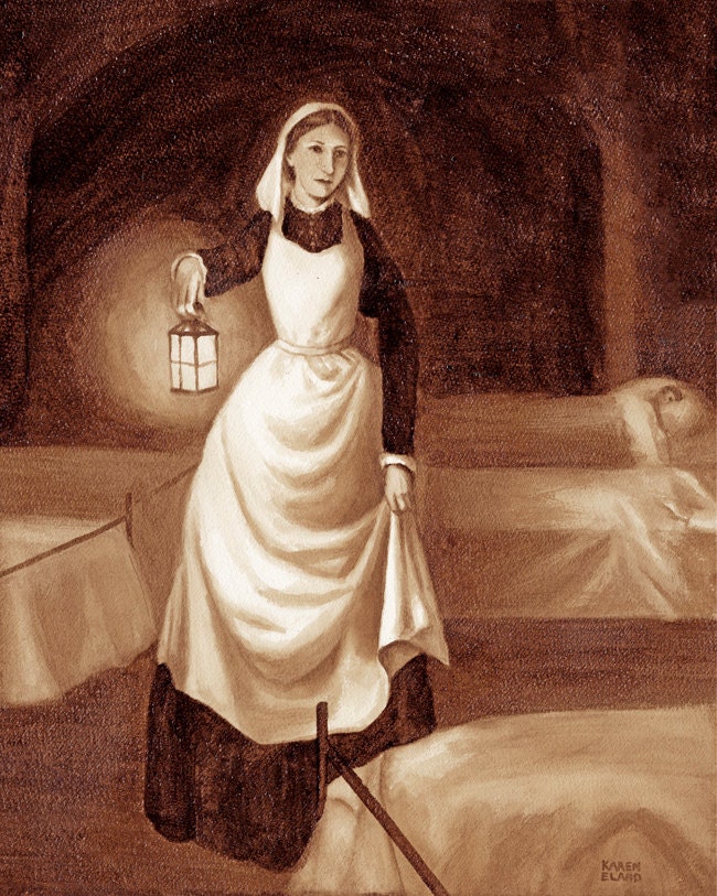 coffee art, Florence Nightingale, painted using only coffee, nurse, nursing, vintage, illustration, portrait, espresso