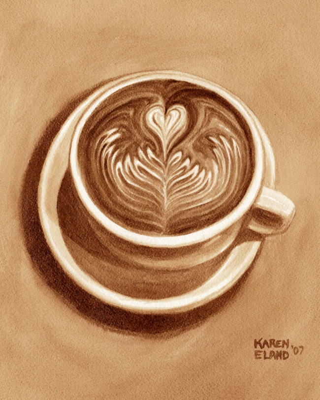 Coffee Art, Winged Heart Latte, Painted Using Only Coffee