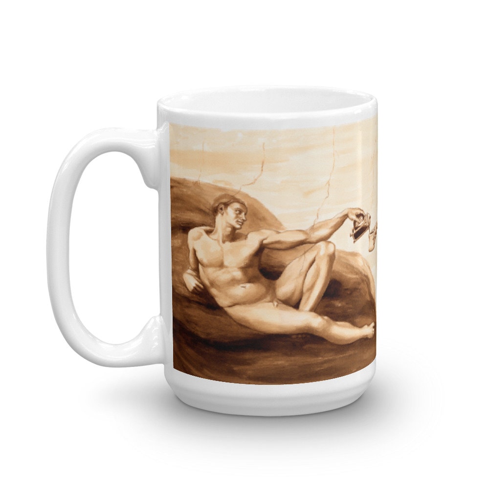 Mug, Creation of Coffee, coffee cup, coffee lover gift, Michelangelo, coffee art, painted with coffee, Sistine Chapel