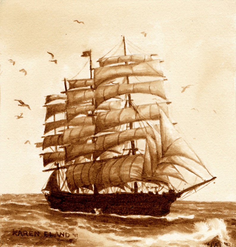Coffee Art at Sea Painted Using Only Coffee Tall Ship Etsy