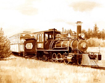 Silverwood Steam Train Ride, painted using only coffee