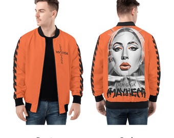 Lady Gaga Mayhem Black Orange Unisex Zip-Up Bomber Jacket - Lady Gaga Merch, Lady Gaga Gift, Little Monsters, Mother Monster, Mayhem Album