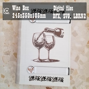 Laser Cut Wine Box Template – Digital SVG DXF LBRN2 File – Gift Box for Bottle – Wine Packaging – DIY Wooden Box