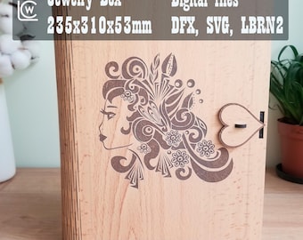 Laser Cut Jewelry Box SVG File – Wooden Organizer Template – DXF, SVG, LightBurn Files – Jewelry Storage Box – Digital Download