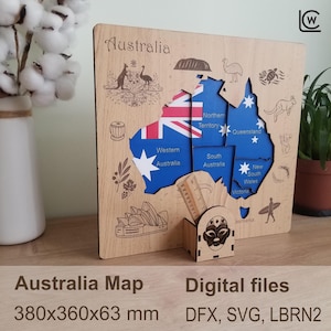 Australien Mappe mit Stiftehalter - Laser Cut Datei | Lehrreiche Holzkarte | Digitaler Download SVG DXF