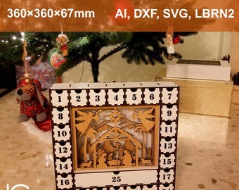 Laser Cut Nativity Advent Calendar Box: Digital Files (SVG, DXF, AI, LBRN2)
